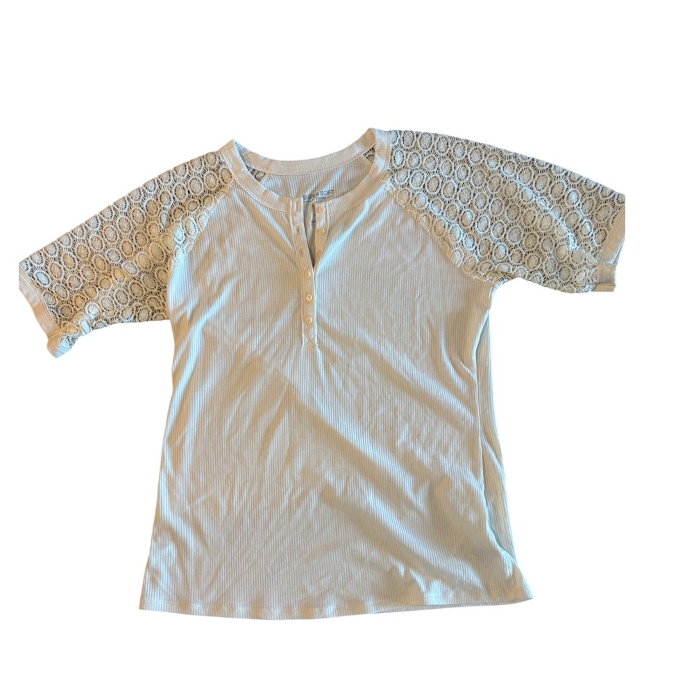 Torrid Super Soft Rib Knit Henley Top Cream Lace Raglan Sleeve Plus Size 2 2X